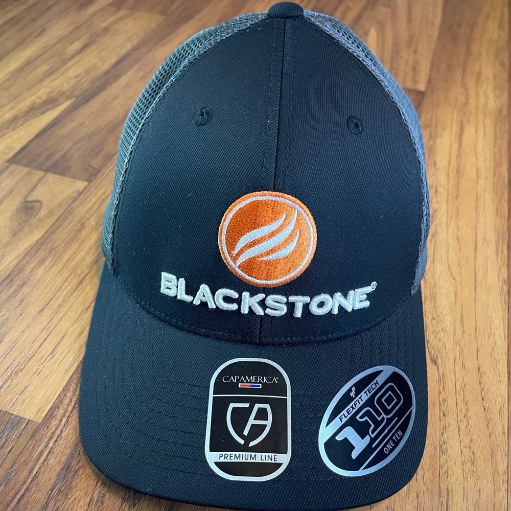 Cap America Blackstone Trucker Hat Mens OSFM Black Grey Flexfit 110 Snapback